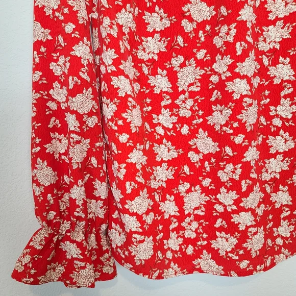 ZARA Floral Print Ruffles Tie Front Shirt Blouse Red - Picture 12 of 12
